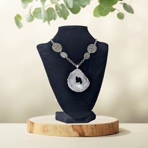 Slice Statement Necklace - Vintage Silver-Tone Chain & Filigree Accents